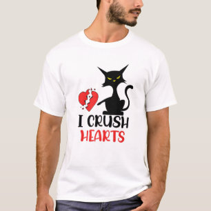 T-shirt J'écrase les coeurs Funny Chats Noirs Valentine Ch