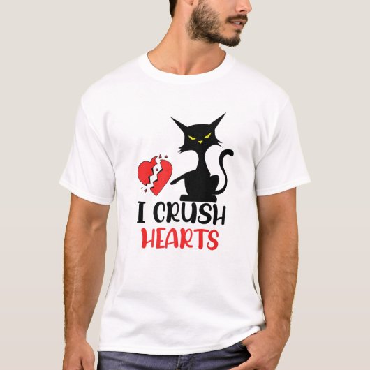 T-shirt J'écrase les coeurs Funny Chats Noirs Valentine Ch (Devant)