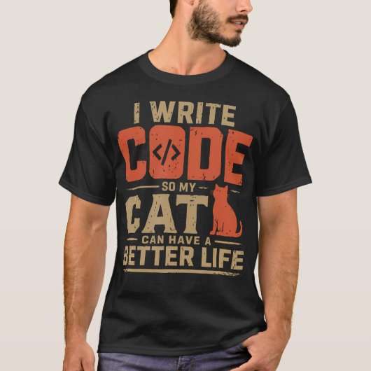 T-shirt J'écris du code pour que mon chat ait une meilleur (Devant)