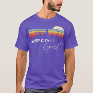 T-shirt Jersey City Girl Retro Sunset City Skyline Souveni