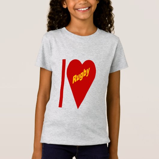 T-shirt jersey fin filles  I  LOVE  RUGBY (Devant)