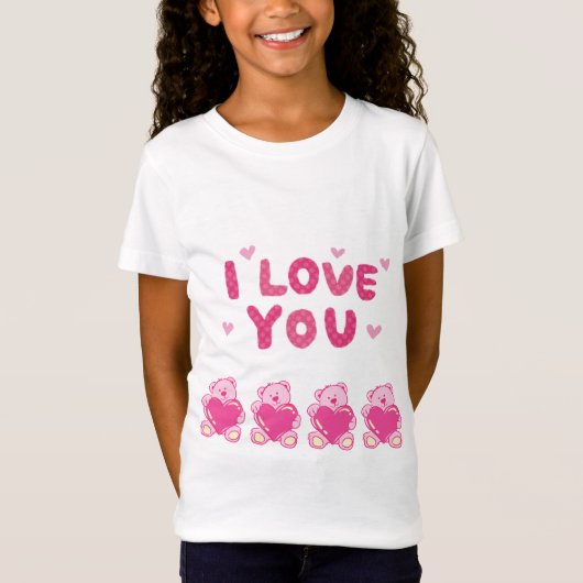 T-shirt jersey fin pour filles"Je t'aime" (Devant)