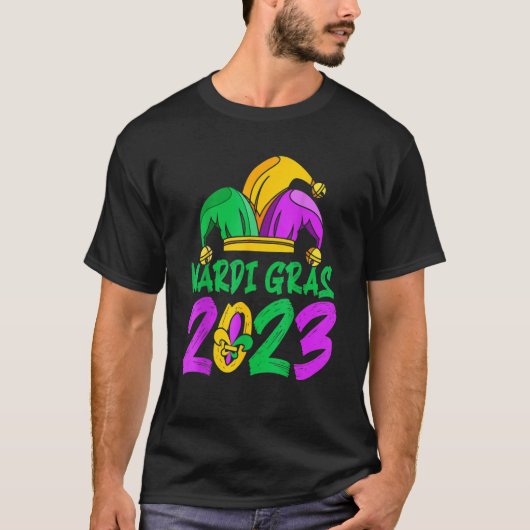 T-shirt Jester Casquette Mardi Gras 2023 Plumes de masque  (Devant)