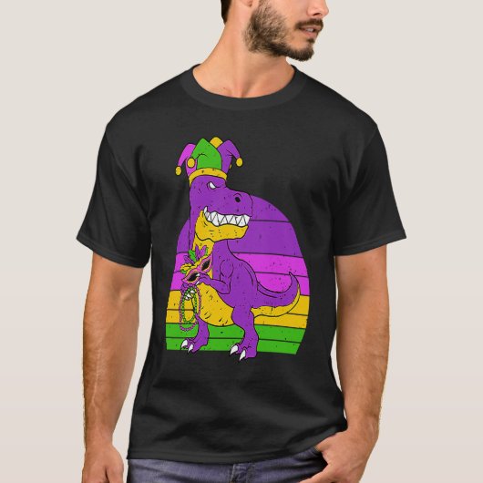 T-shirt Jester Dinosaur Masquerade Mask Sleeping Mardi Gra (Devant)