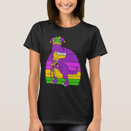 T-shirt Jester Dinosaur Masquerade Mask Sleeping Mardi Gra (Devant)