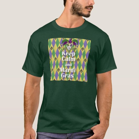 T-shirt Jester Mask Keep Calm and Mardi Gras (Devant)