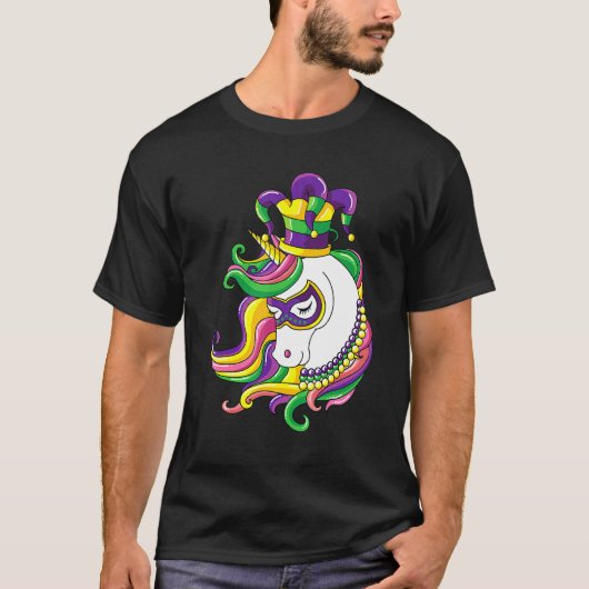 T-shirt Jester Rainbow Unicorn Mardi gras Mask Costume (Devant)