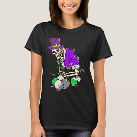 T-shirt Jester Skeleton Billiard Player Mardi Gras Cool Po (Devant)