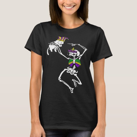 T-shirt Jester Skeleton Dancing Chat Mardi Gras Masque Car (Devant)