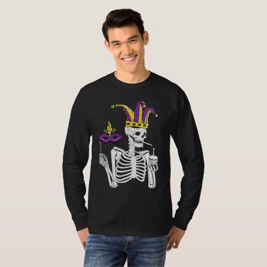 T-shirt Jester Skeleton Masquerade Party Mardi Gras Mask C (Devant entier)
