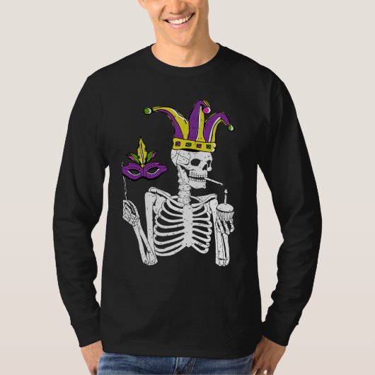 T-shirt Jester Skeleton Masquerade Party Mardi Gras Mask C (Devant)