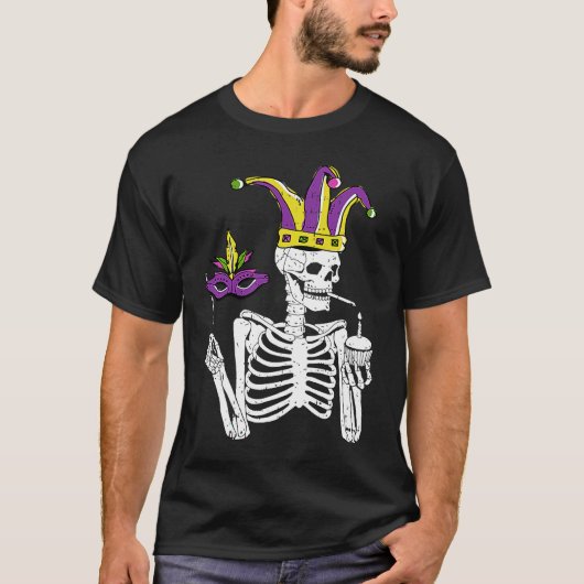 T-shirt Jester Skeleton Masquerade Party Mardi Gras Mask C (Devant)