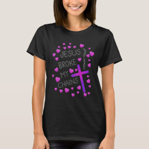 T-shirt Jésus a cassé mes chaînes roses et croix pourpr