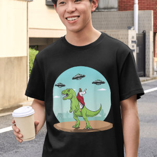 T-shirt Jésus À cheval Un Dinosaure Drôle Alien UFO Bigfoo