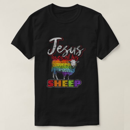 T-shirt Jésus aime tous ses moutons Arc-en-ciel drapeau LG (Design devant)