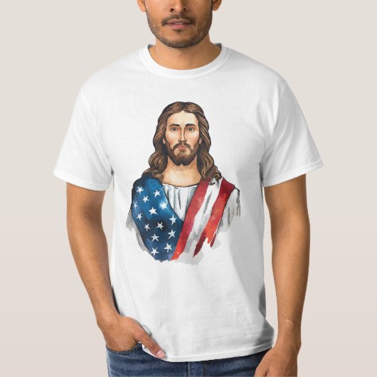 T-shirt Jésus avec drapeau américain (Devant)