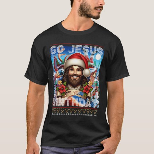 T-shirt Jesus Birthday Ugly Sweater Knitting Religious (Devant)