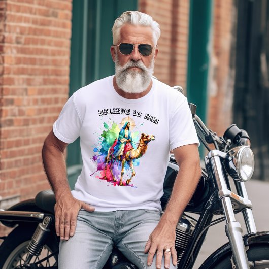 T-shirt Jésus chevauchant un chameau à travers un paysage