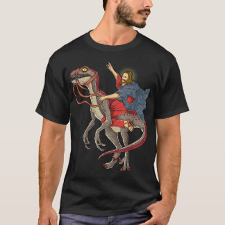 T-shirt Jésus chevauchant une chemise Dinosaur Raptor Dino
