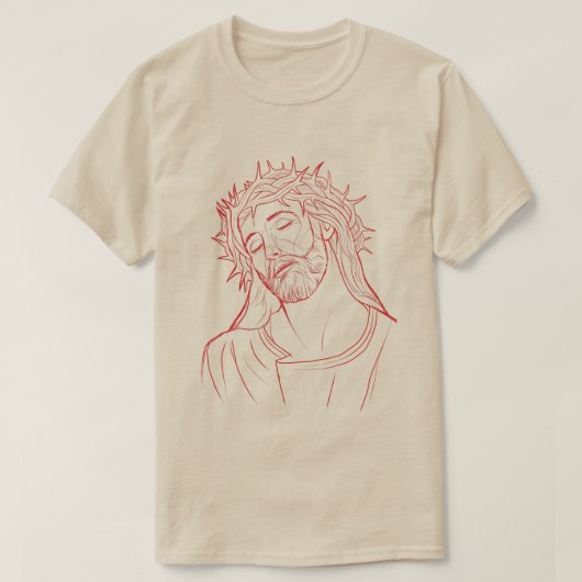T-shirt Jésus-Christ avec Couronne d'épines Portrait Rouge (Design devant)