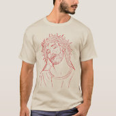 T-shirt Jésus-Christ avec Couronne d'épines Portrait Rouge (Devant)