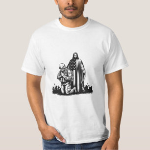 T-shirt Jésus-Christ avec un soldat militaire priant art