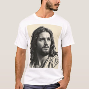 T-shirt Jesus Christ - Portrait artisanal de charbon de bo