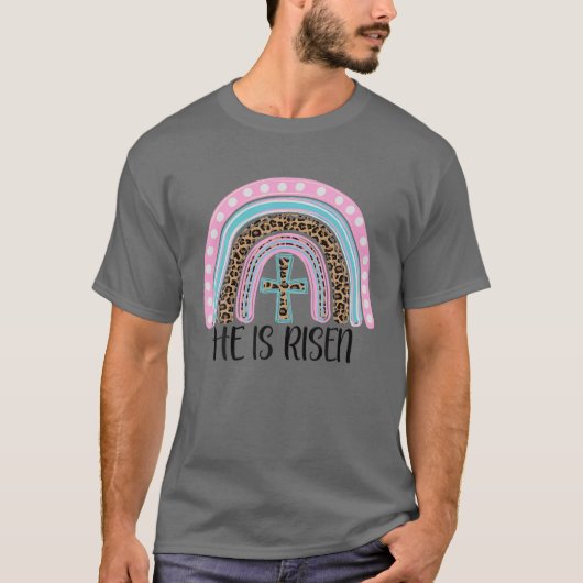 T-shirt Jesus Christian Cross Rainbow He Is Risen Happy Ea (Devant)