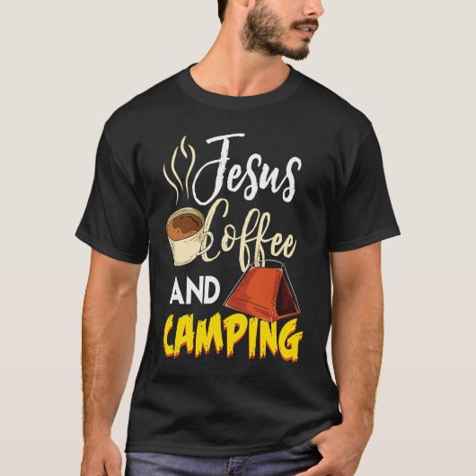 T-shirt Jesus Coffee & Camping  Great Christian Camping Ca (Devant)