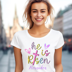 T-shirt Jésus Croix Colorée Pâques Il Est Ressuscité Femme