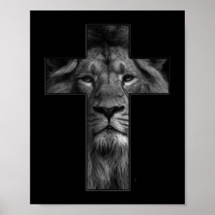 T-shirt Jesus Cross met Lion Face, geloof in God T Poster