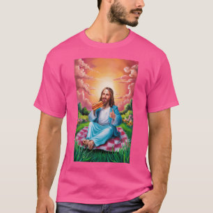 T-shirt Jésus Dans Le Parc Profitant D'Un Chien Chaud