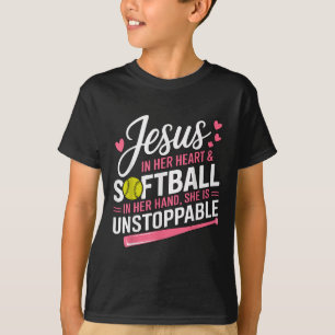 T-shirt Jésus Dans Son Coeur Et Softball Dans Sa Main Soft