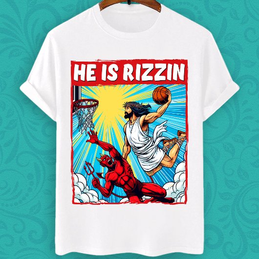 T-shirt Jésus Dunking sur Satan il est mème rizzin