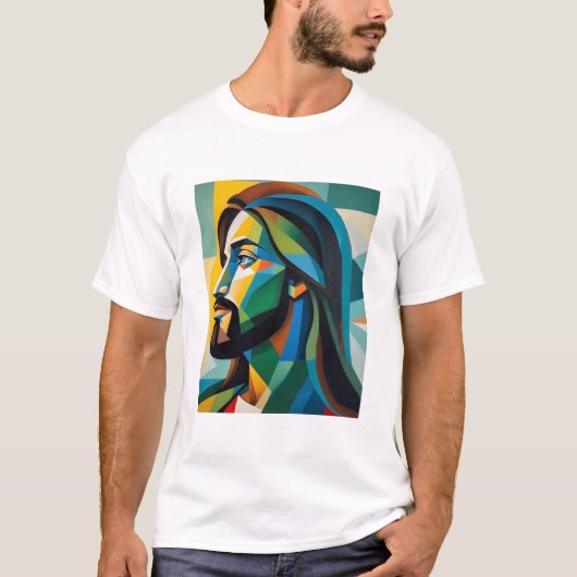 T-shirt Jésus en cubisme vert 6 (Devant)