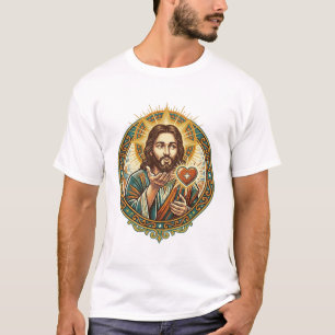 T-shirt Jésus envoyant un baiser Cœur rouge Bouton J'aime