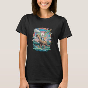 T-shirt Jesus équitation dans l'espace T-Rex Dinosaur mème