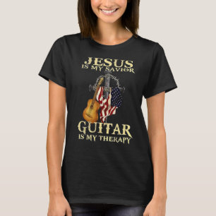 T-shirt Jésus Est Ma Guitare Sauveur Ma Thérapie Drapeau U