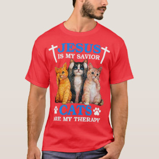 T-shirt Jésus est Mon Chat Sauveur Mon Thérapie Foi Christ