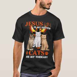 T-shirt Jésus Est Mon Sauveur Les Chats Sont Ma Thérapie