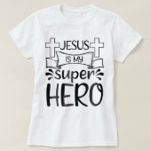 T-shirt Jésus est mon super-héros chrétien Enfants mignons (Design devant)