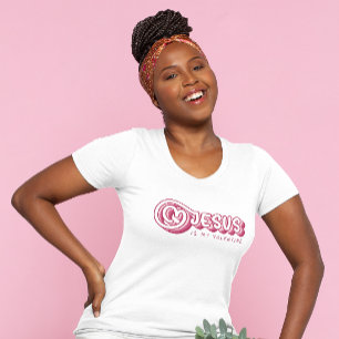 T-shirt Jésus Est Mon Valentin Christian Red Heart Retro