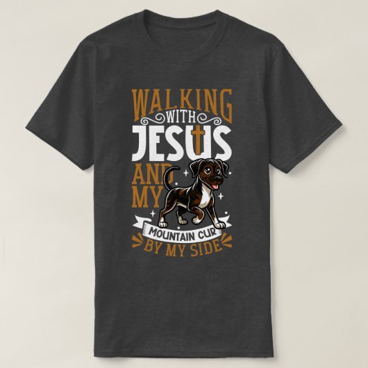 T-shirt Jésus et chien Mountain Cur (Design devant)