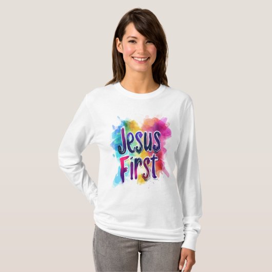 T-shirt "Jesus First" basique à manches longues (Devant entier)