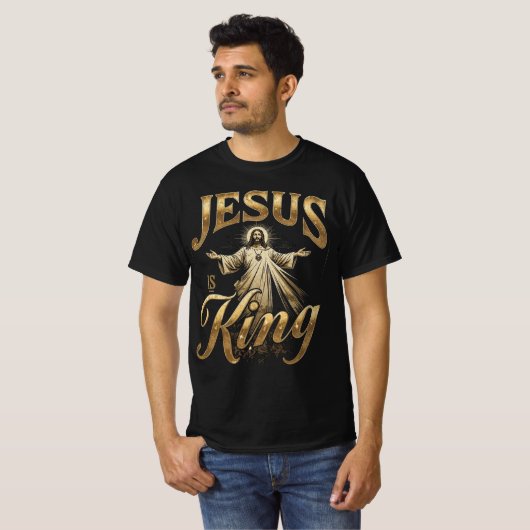 T-shirt Jesus Is King Elegant Gold Script Christian (Devant entier)