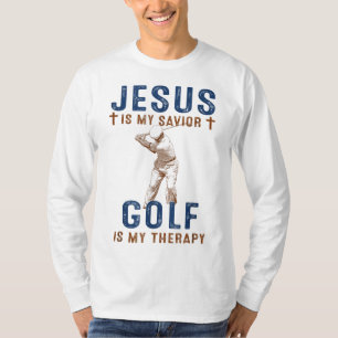 T-shirt Jesus is My Savior Golf is My Therapy Funny Golf L