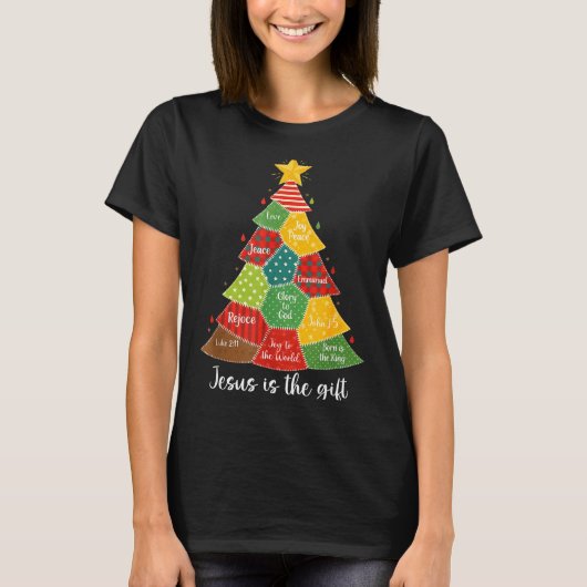T-shirt Jesus Is The Gift Christmas Tree Patchwork Scriptu (Devant)