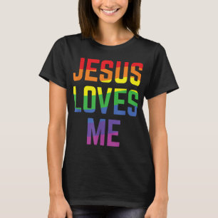 T-shirt Jesus Love Me Christian Pride Rainbow Flag LGBTQI