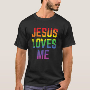 T-shirt Jesus Love Me Christian Pride Rainbow Flag LGBTQI