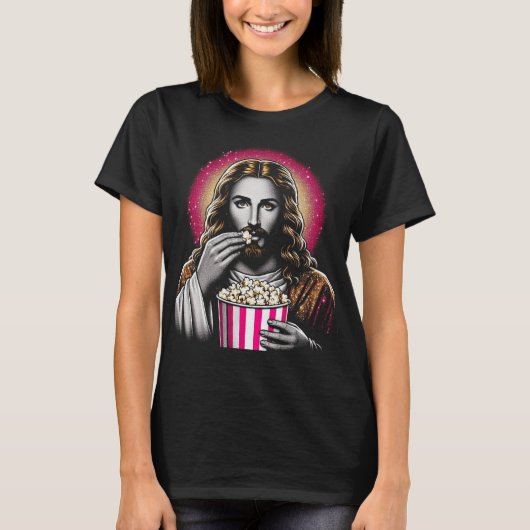 T-shirt Jésus mangeant du pop-corn ! (Devant)